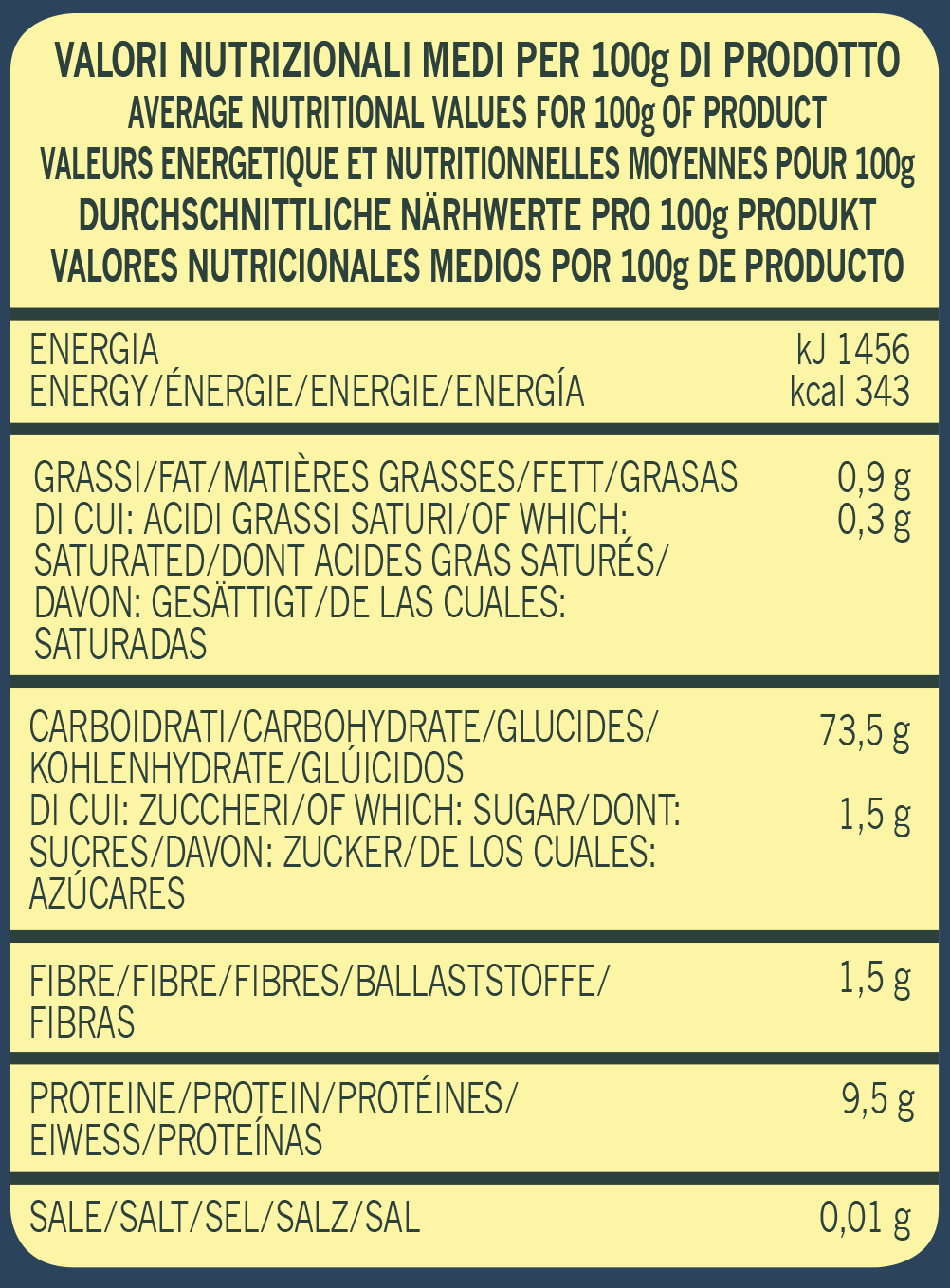 average nutritional Gran Mugnaio Anticaking Flour - Type 