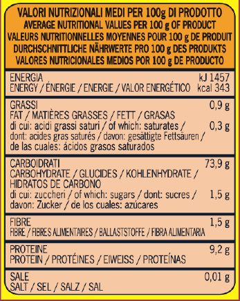 average nutritional Gran Mugnaio cake and pastry flour - type 