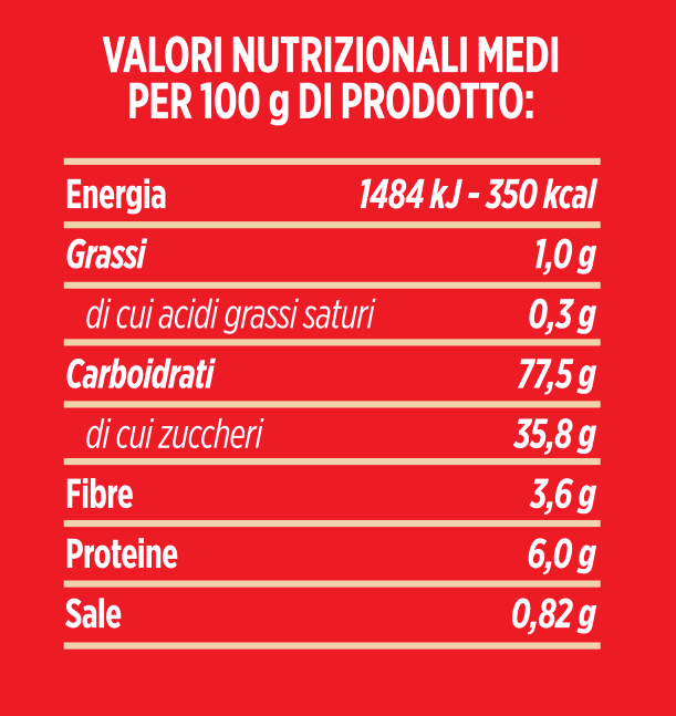 valori nutrizionali preparato per torta integrale Molino Spadoni