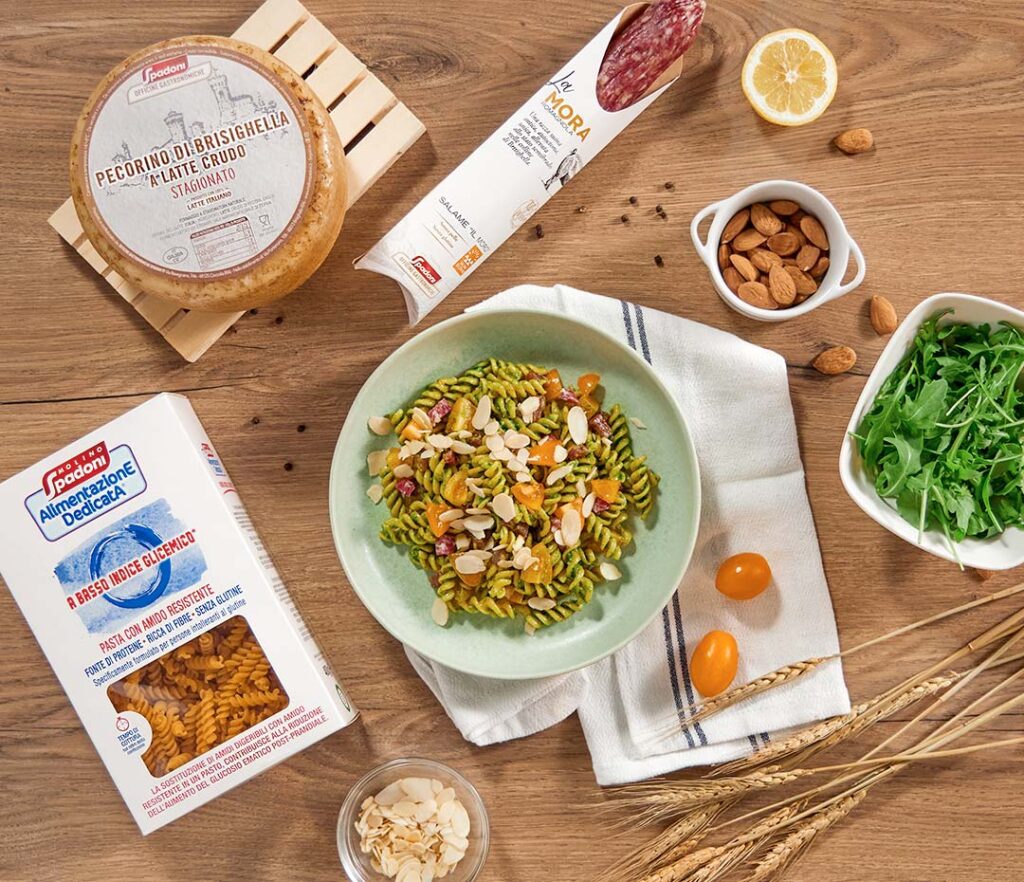 Ricetta per pasta al pesto di rucola fatta con i Fusilli a Basso Indice Glicemico Alimentazione Dedicata® Molino Spadoni. Leggi tutto.